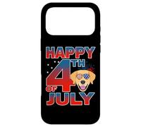 Custodia per iPhone 17 Pro Max Golden Retriever Dog American Flag Sunglasses Happy 4th July