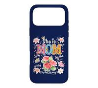 Custodia per iPhone 17 Pro Max Grafica floreale con scritta in inglese "She Is Mom Cute Mama Mother's Day"