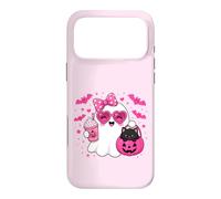 Custodia per iPhone 17 Pro Max Halloween Ghost Pink Bow Holding Ice Coffee con Kitty cat