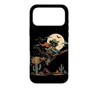 Custodia per iPhone 17 Pro Max Halloween strega gatto cowboy deserto luna scopa