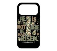 Custodia per iPhone 17 Pro Max He Has Risen Matteo 28:6 Cristiano Uovo di Pasqua Camo Croce