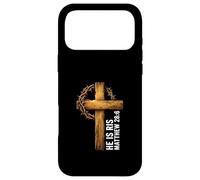 Custodia per iPhone 17 Pro Max He Is Risen Croce Corona Spine Matteo 28:6 Christian Faith