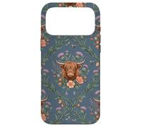 Custodia per iPhone 17 Pro Max Highland Cow Thistle Floral Scottish Farm Animal Design