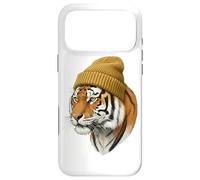 Custodia per iPhone 17 Pro Max Hipster Tigre in Giallo Beanie Animal Art