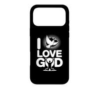 Custodia per iPhone 17 Pro Max I Love God Dove Halo Messaggio Spirituale