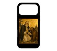 Custodia per iPhone 17 Pro Max Icona ortodossa di San Serafino di Sarov con un orso