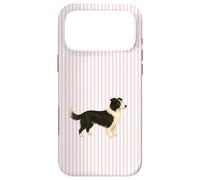Custodia per iPhone 17 Pro Max Illustrazione a righe rosa Border Collie carino per cane mamma