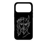 Custodia per iPhone 17 Pro Max Jesus And Devil One Line Art Duality minimalista
