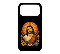 Custodia per iPhone 17 Pro Max Jesus Folk Art Sun Floral Christian Ritratto Icona Opera D'arte