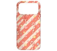 Custodia per iPhone 17 Pro Max Kawaii Coquette Candy Cane Natale Pattern Pastello Cuori Stelle