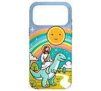 Custodia per iPhone 17 Pro Max Kawaii Gesù Cavalcando T-Rex Dinosauro Meme Carino Dino Believer