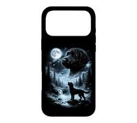 Custodia per iPhone 17 Pro Max Labradoodle nero che ulula alla luna retrò anni '90 Doodle Dog