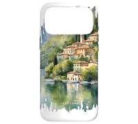 Custodia per iPhone 17 Pro Max Lago di Como dipinto acquerello vintage Italia