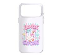 Custodia per iPhone 17 Pro Max Loose As A Goose, divertente motivo a forma di oca e uccellino pastello, a righe pastello