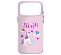 Custodia per iPhone 17 Pro Max Maglietta per compleanno con unicorno e nome Heidi, personalizzabile