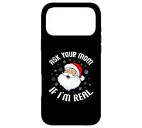 Custodia per iPhone 17 Pro Max Maglione natalizio con scritta "Ask Your Mom If I'm Real", divertente Babbo Natale
