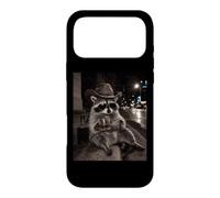 Custodia per iPhone 17 Pro Max Midnight Cowboy Raccoon con un drink sotto le luci della città