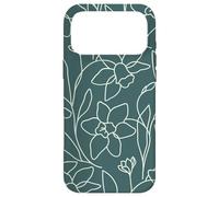 Custodia per iPhone 17 Pro Max Modern Line Art Poppy Flower Leaves Boho Dark Green