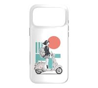 Custodia per iPhone 17 Pro Max Monopattino in stile anime per ragazze Red Sun Teal Retro Ride Art