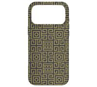 Custodia per iPhone 17 Pro Max Mustard Yellow Brown Square Circle Zigzag Labyrinth Pattern