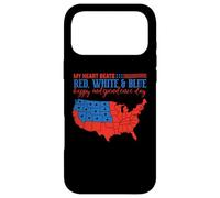 Custodia per iPhone 17 Pro Max My Heart Beats Red, White & Blue USA Map 4th Of July