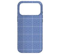 Custodia per iPhone 17 Pro Max Navy Light Blue Squares Spirals Labyrinth Geometric Pattern