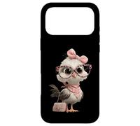 Custodia per iPhone 17 Pro Max Occhiali da ragazza con motivo leopardato rosa con pulcino e uccellino