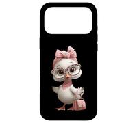 Custodia per iPhone 17 Pro Max Occhiali da ragazza con motivo leopardato rosa con pulcino e uccellino