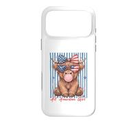 Custodia per iPhone 17 Pro Max Occhiali da sole Patriotic Highland Cow Pink Bubble