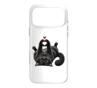 Custodia per iPhone 17 Pro Max Opera d'arte con gatto nero a forma di cuore con zampe, carino, felino, amore, amanti degli animali
