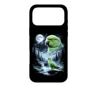 Custodia per iPhone 17 Pro Max Pappagallo indiano ringneck che ulula alla luna anni '90 retrò uccello