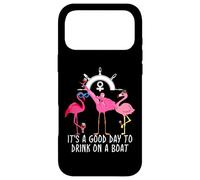 Custodia per iPhone 17 Pro Max Pink Flamingo Drinking Wine It's a Good Day to Drink on Boat