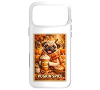 Custodia per iPhone 17 Pro Max Poster a tema Pug Fun Dog Pet Pumpkin Animal, parodia artistica del caffè autunnale
