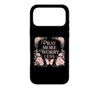 Custodia per iPhone 17 Pro Max Pray More Worry Less Butterfly Floral Christian Faith