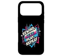 Custodia per iPhone 17 Pro Max Rewind Play Repeat 80s 90s Cassette Tape Retro Music Lover