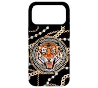 Custodia per iPhone 17 Pro Max Rich Wild Tiger with Printed Gold Chains & Diamonds Style