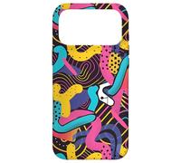 Custodia per iPhone 17 Pro Max Rosa Giallo Blu Retro 80s 90s Fluid Line Art Pattern