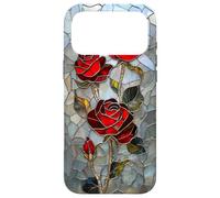 Custodia per iPhone 17 Pro Max Rosa Wildflower Stained Art Deco floreale rose rosse vintage