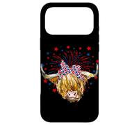 Custodia per iPhone 17 Pro Max Rosso Bianco Blu Highland Cow Patriot Bandana USA 4 luglio