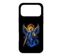 Custodia per iPhone 17 Pro Max San Michele Blu Celeste Angelo Spada Scudo Arte Sacra