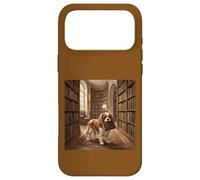 Custodia per iPhone 17 Pro Max Scena di lettura del libro del cane della biblioteca di Cavalier Spaniel