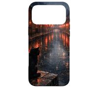 Custodia per iPhone 17 Pro Max Scena di strada piovosa del gatto nero del gatto nero giapponese