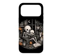 Custodia per iPhone 17 Pro Max Scheletro Lettura Gotica Biblioteca Luna Notte Libro Am