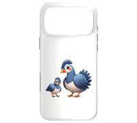 Custodia per iPhone 17 Pro Max Simpatico design blu con uccellino crestato genitore e giov