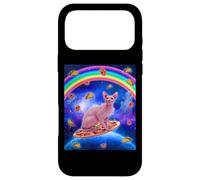Custodia per iPhone 17 Pro Max Sphynx Cat Riding Pizza In Space Galaxy Taco Doughnut Cats