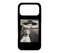 Custodia per iPhone 17 Pro Max Sphynx Cat Selfie Con Alien Ship UFO Abduction Retro Foto