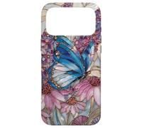 Custodia per iPhone 17 Pro Max Stained Glass Inspired Butterflies Purple and Blue Floral Ar