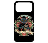 Custodia per iPhone 17 Pro Max Tatuaggio retrò Nine Lives Club Grim Reaper Cat, umorismo oscuro
