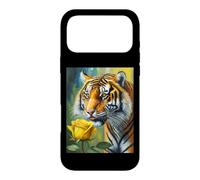 Custodia per iPhone 17 Pro Max Tiger Sniffing a Yellow Rose Illustration Graphic Design