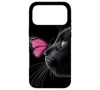 Custodia per iPhone 17 Pro Max Un gatto nero con una farfalla rosa fresca appoggiata sul naso